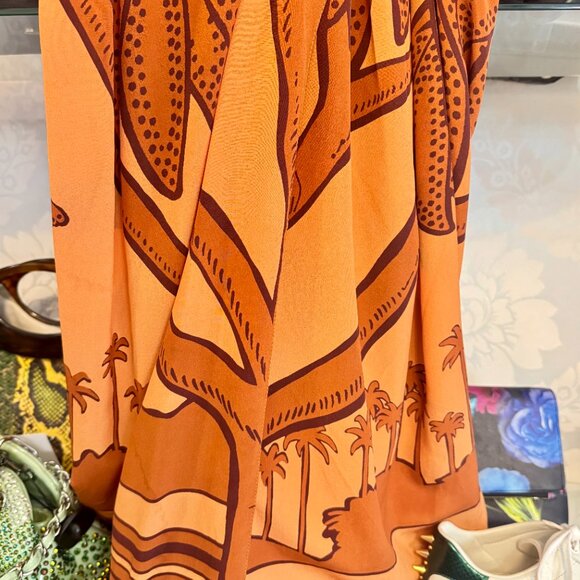 Johanna Ortiz Ancient Societies Palm-Print Long-Sleeve Midi Wrap Dress - size 8 - Picture 9 of 13